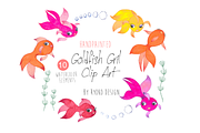 Cute watercolor goldfish clip art