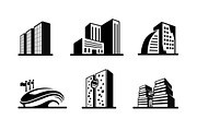 black and white building icons