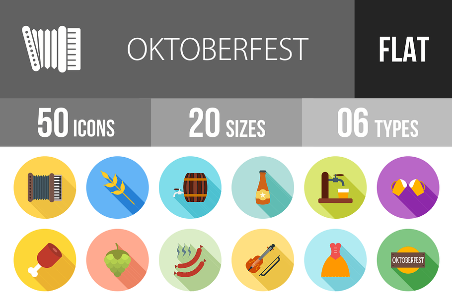 50 Oktoberfest Flat Shadowed Icons