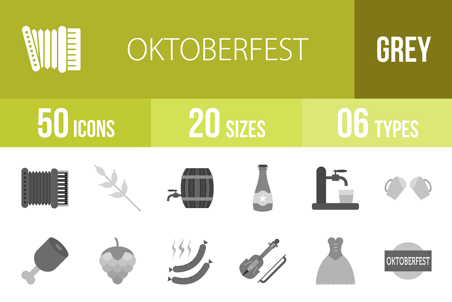 50 Oktoberfest Greyscale Icons in Graphics - product preview 8