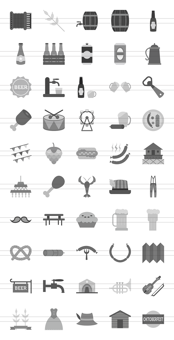 50 Oktoberfest Greyscale Icons in Graphics - product preview 1