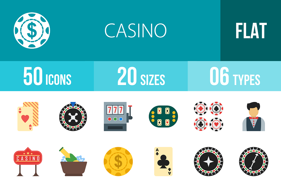 50 Casino Flat Multicolor Icons in Graphics - product preview 8