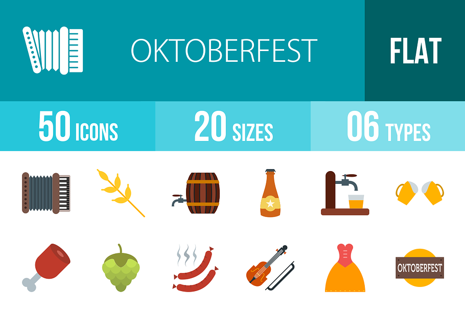 50 Oktoberfest Flat Multicolor Icons