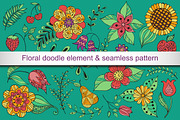 Vector floral doodle element set.