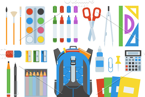 School bag supplies vector