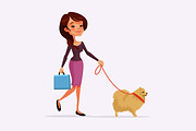 Girl walking with dog