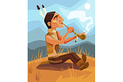 Indian shaman smoking pipe of peace