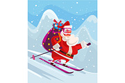 Santa skiing deliver gifts