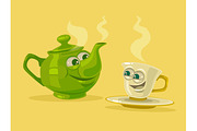 Cup of tea and tea pot characters