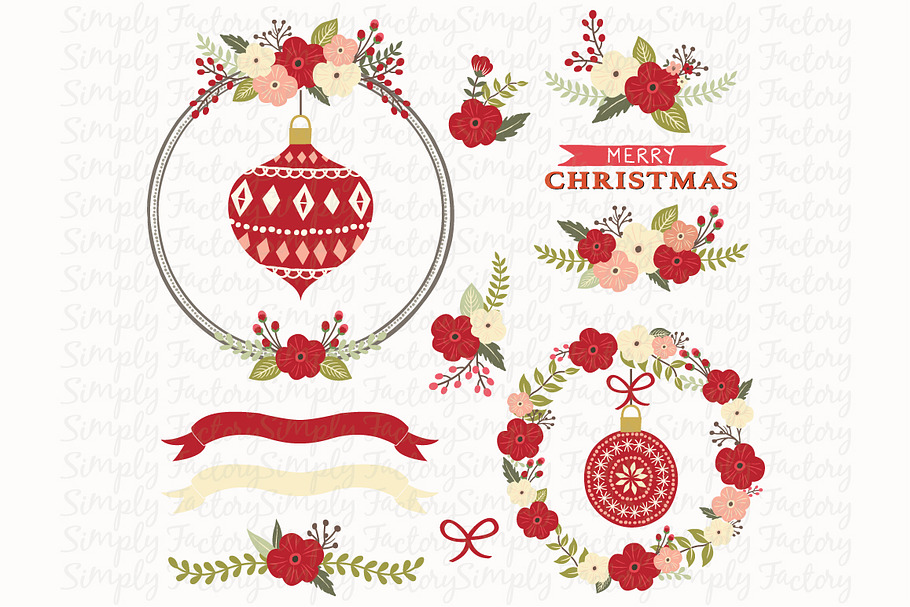 Floral Christmas Design Elements in Illustrations - product preview 8