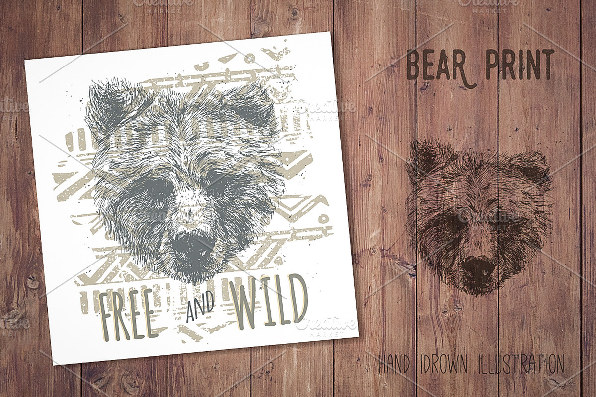 Bear face print  in Illustrations - product preview 8
