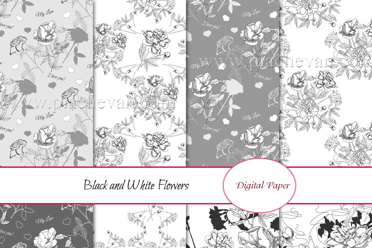 Patterns.Black and white flowers in Textures - product preview 8