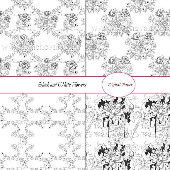 Patterns.Black and white flowers in Textures - product preview 1