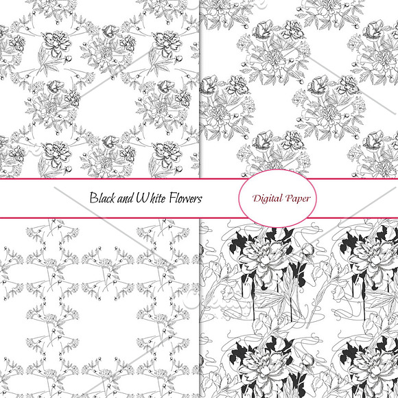 Patterns.Black and white flowers in Textures - product preview 2