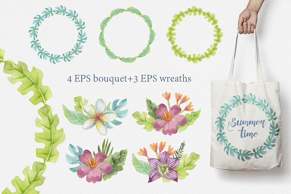 Tropical watercolor set in Illustrations - product preview 3
