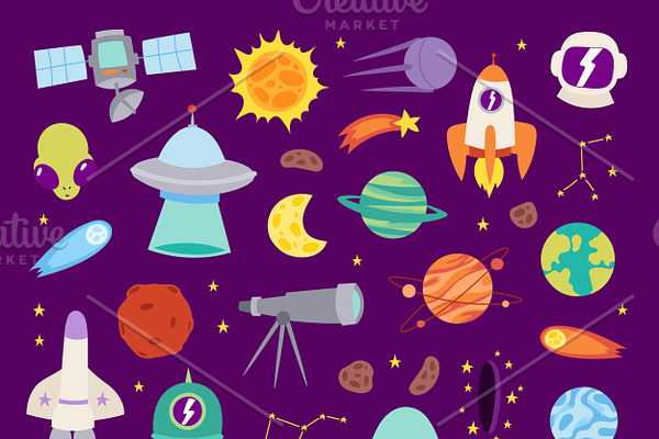 Vector astronomy icons stickers set