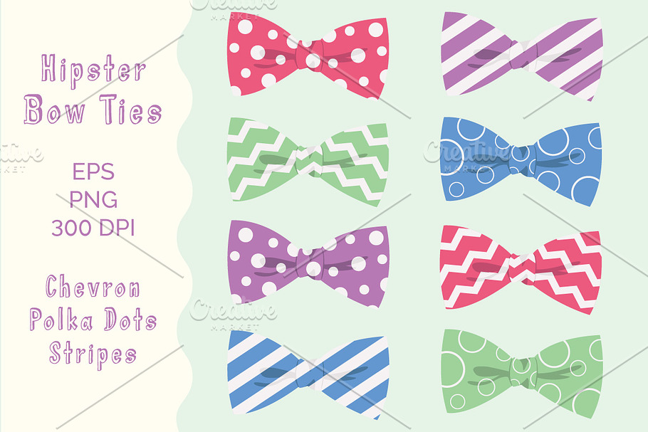 Digital Bow Ties Clipart, Hipster