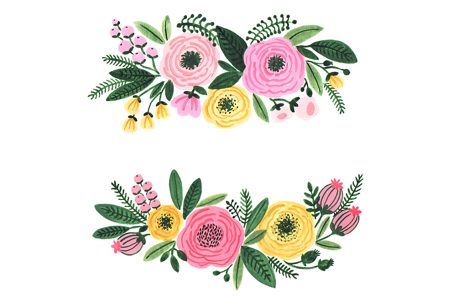 Watercolor garden flowers clipart in Illustrations - product preview 8