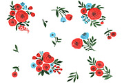 Watercolor Red Flowers Clipart