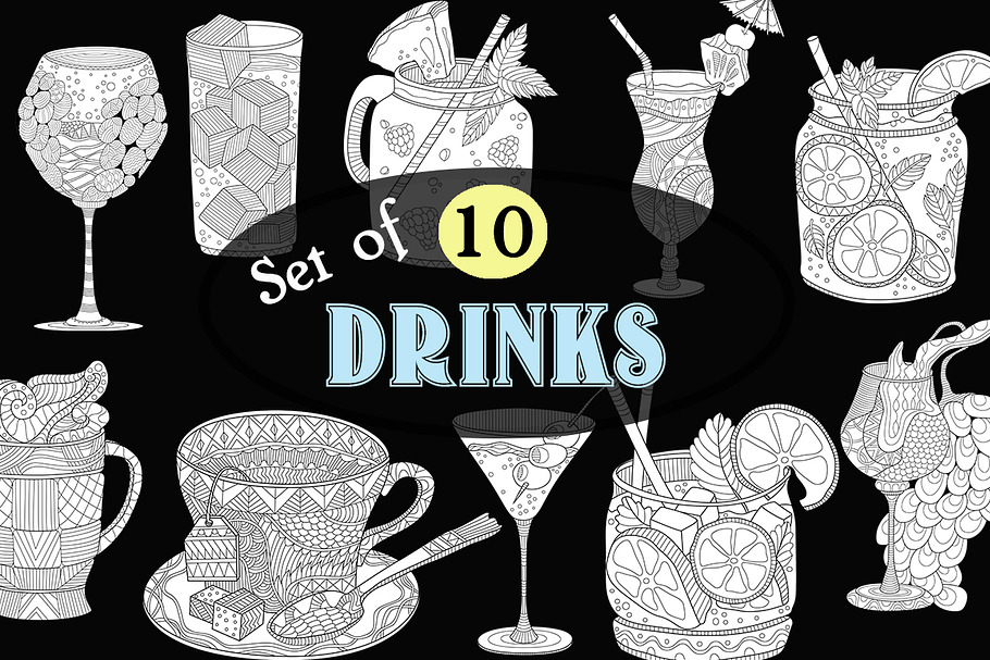 Drinks coloring pages in Illustrations - product preview 8
