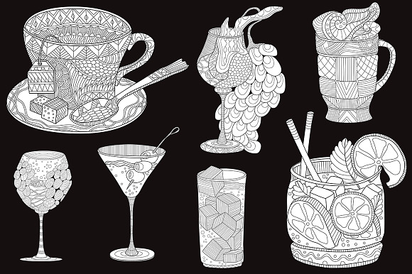 Drinks coloring pages in Illustrations - product preview 1