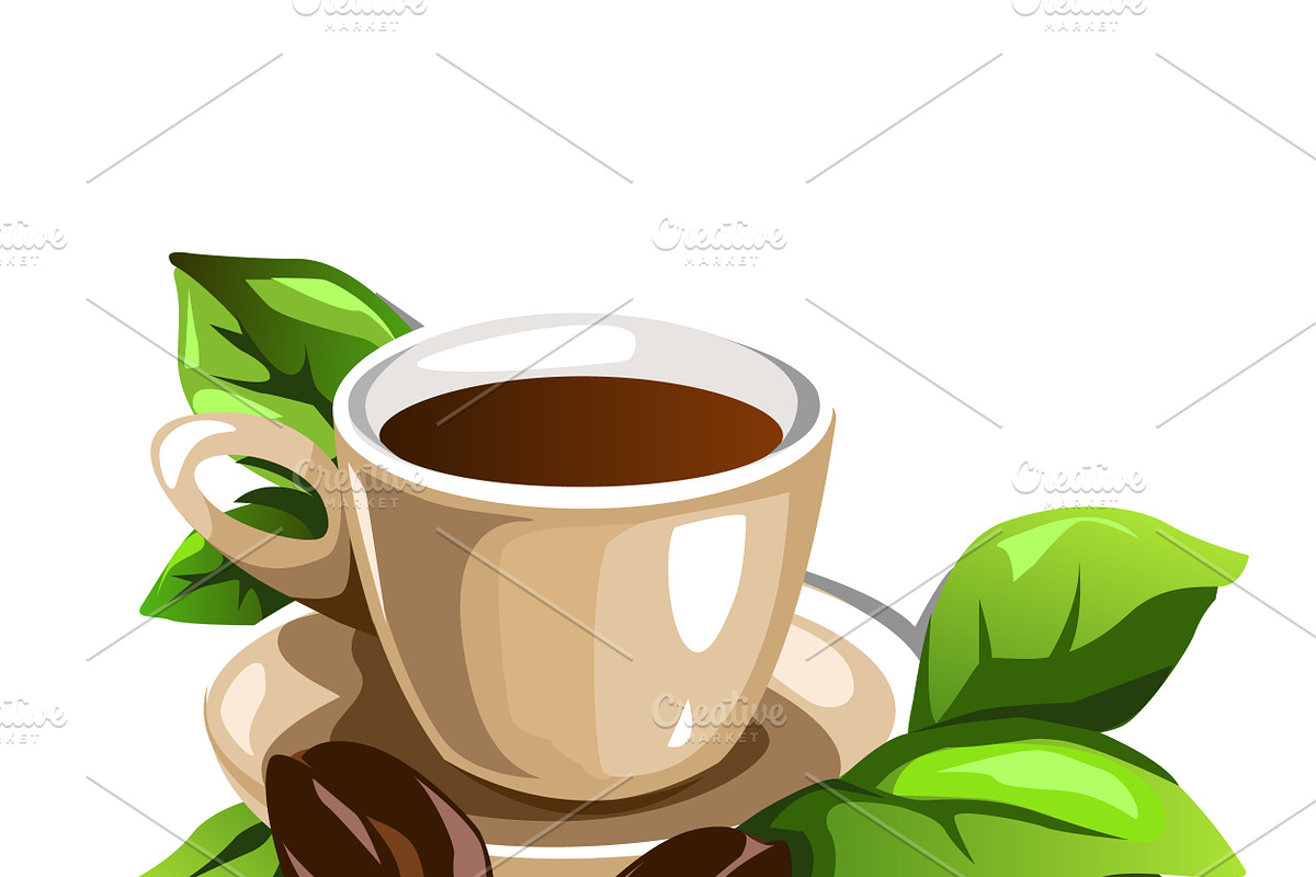 Cup of coffee with beans and leaves in Illustrations - product preview 8