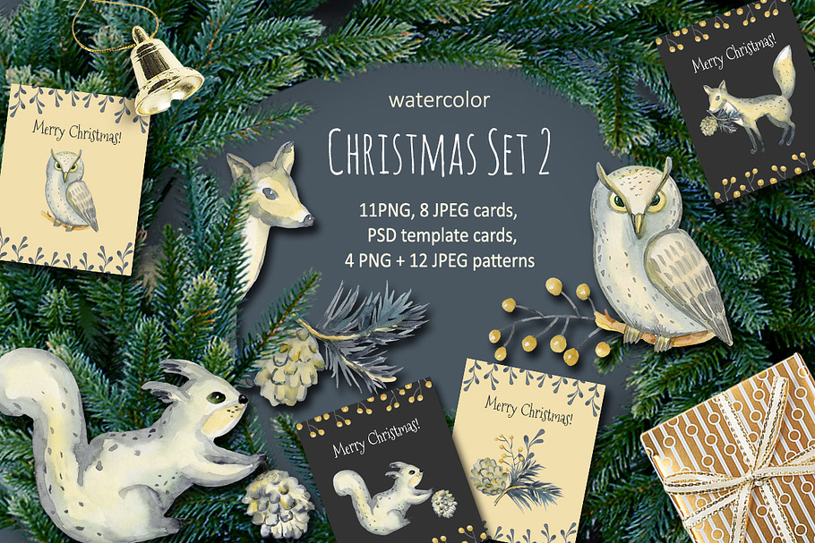 Christmas Set 2. Watercolor. in Illustrations - product preview 8