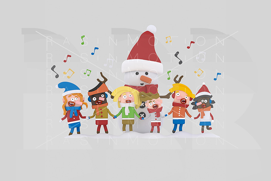 3d illustration. Children singing. in Illustrations - product preview 8