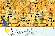 seamless pattern with bird cage
