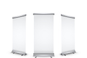 Three blank roll-up banners