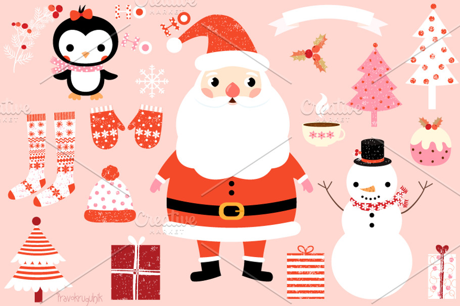 Christmas clip art set with Santa