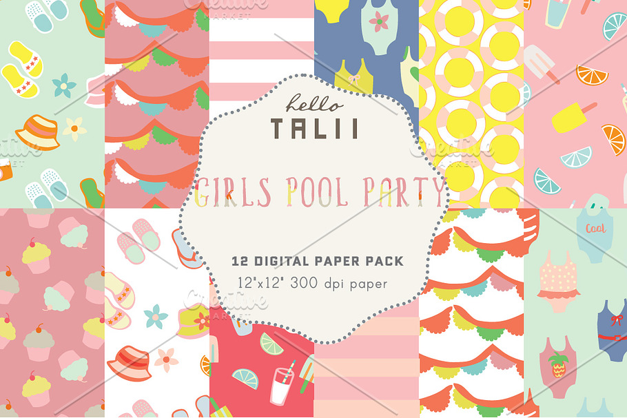 Girls Pool Party Digital Paper