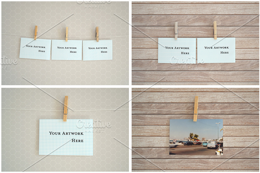 4x6 Card Mock Ups on Clothesline in Print Mockups - product preview 8