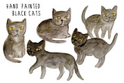 Watercolor Black Cats Clipart