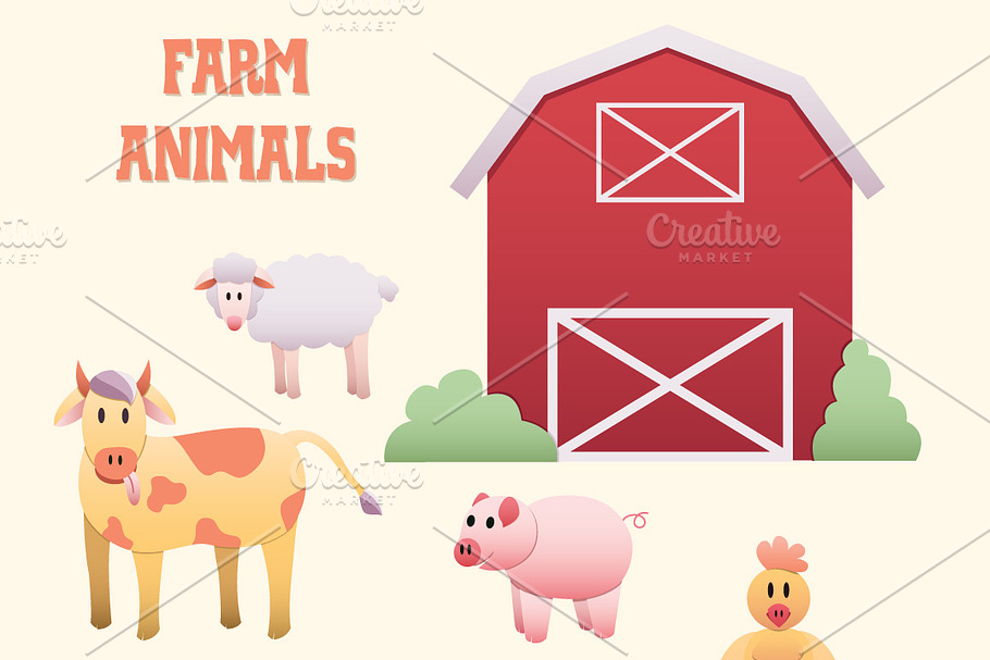 Farm Animals Scene, Clipart Elements