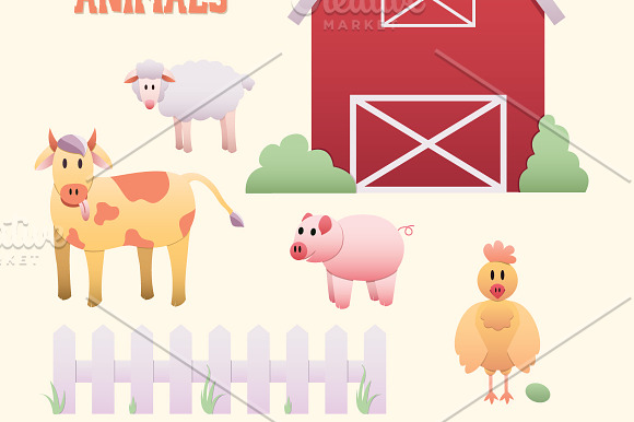 Farm Animals Scene, Clipart Elements in Illustrations - product preview 1