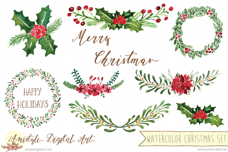 Watercolor Christmas Flowers Set in Illustrations - product preview 8