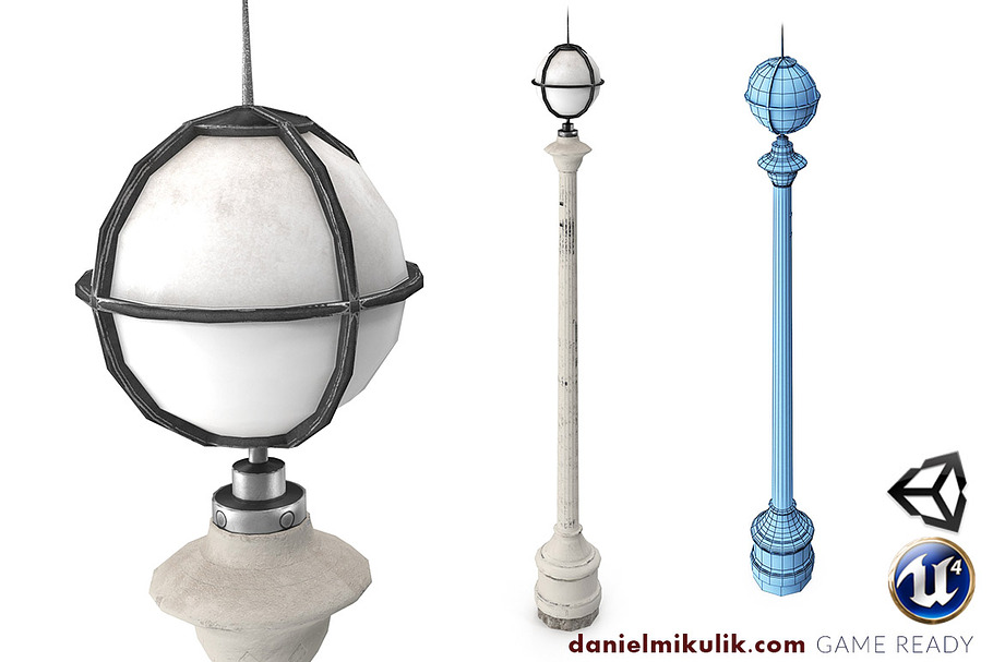 Retro Street Lamp Low poly 3d model in Architecture - product preview 8