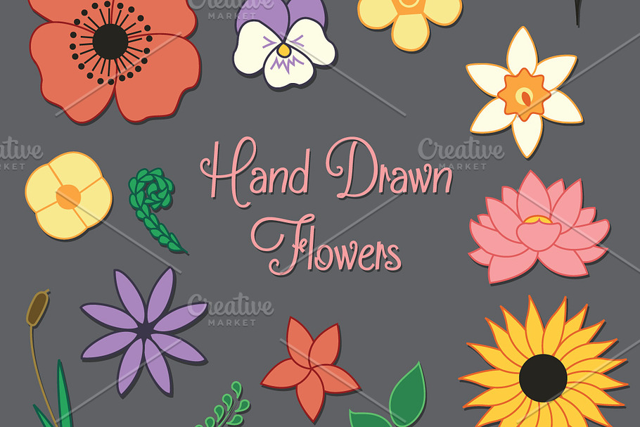 Hand Drawn Flowers Set in Illustrations - product preview 8