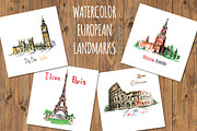 Set 4 Watercolor European landmarks