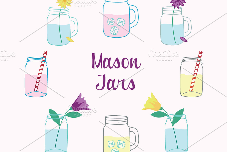 Mason Jars Clipart Vector Set