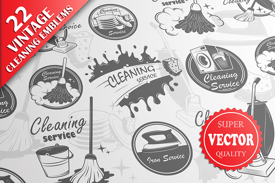 Set of 22 vintage cleaning emblems. in Logo Templates - product preview 8