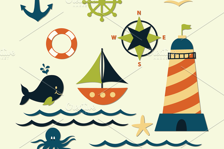 Nautical Sea Clipart Elements in Illustrations - product preview 8