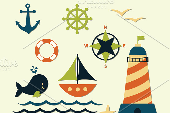 Nautical Sea Clipart Elements in Illustrations - product preview 1
