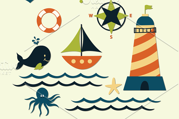 Nautical Sea Clipart Elements in Illustrations - product preview 2