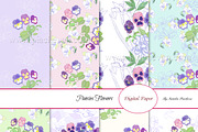 Digital paper with Pansies Flowers