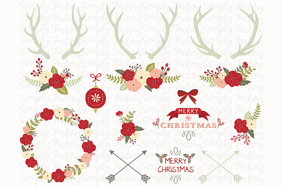 Christmas Floral Antlers Elements in Illustrations - product preview 1