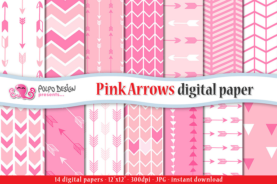 Pink Arrows Digital Paper in Patterns - product preview 8