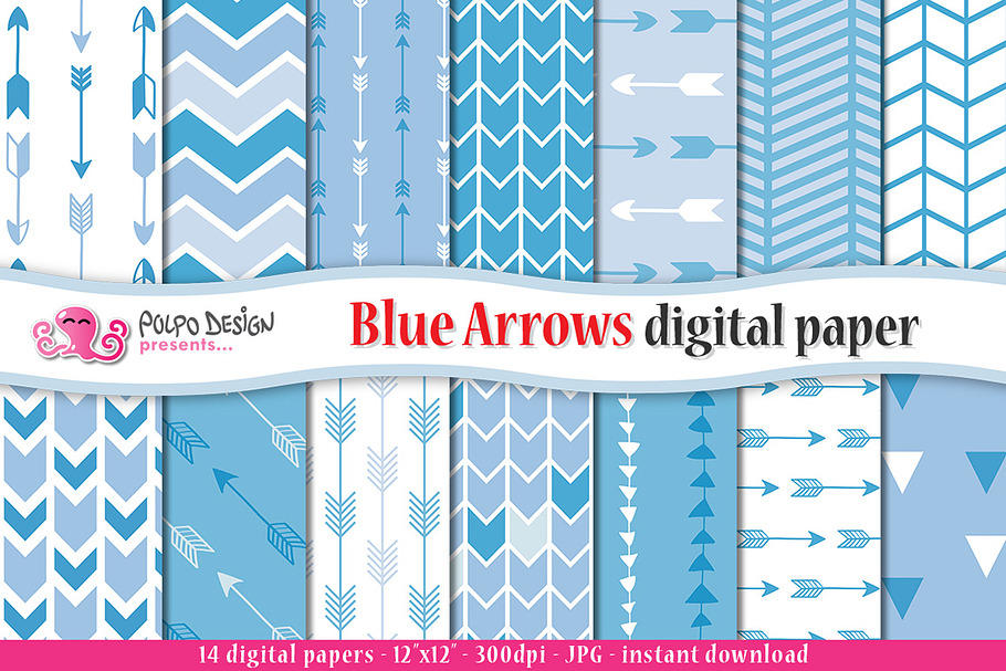 Blue Arrows Digital Paper in Patterns - product preview 8