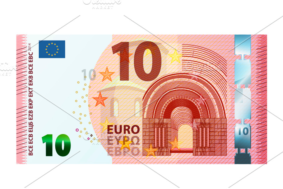 Ten euro banknote 2014 on white